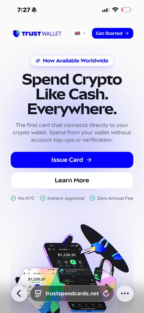 Página de destino de trustspendcards.net con modal de WalletConnect